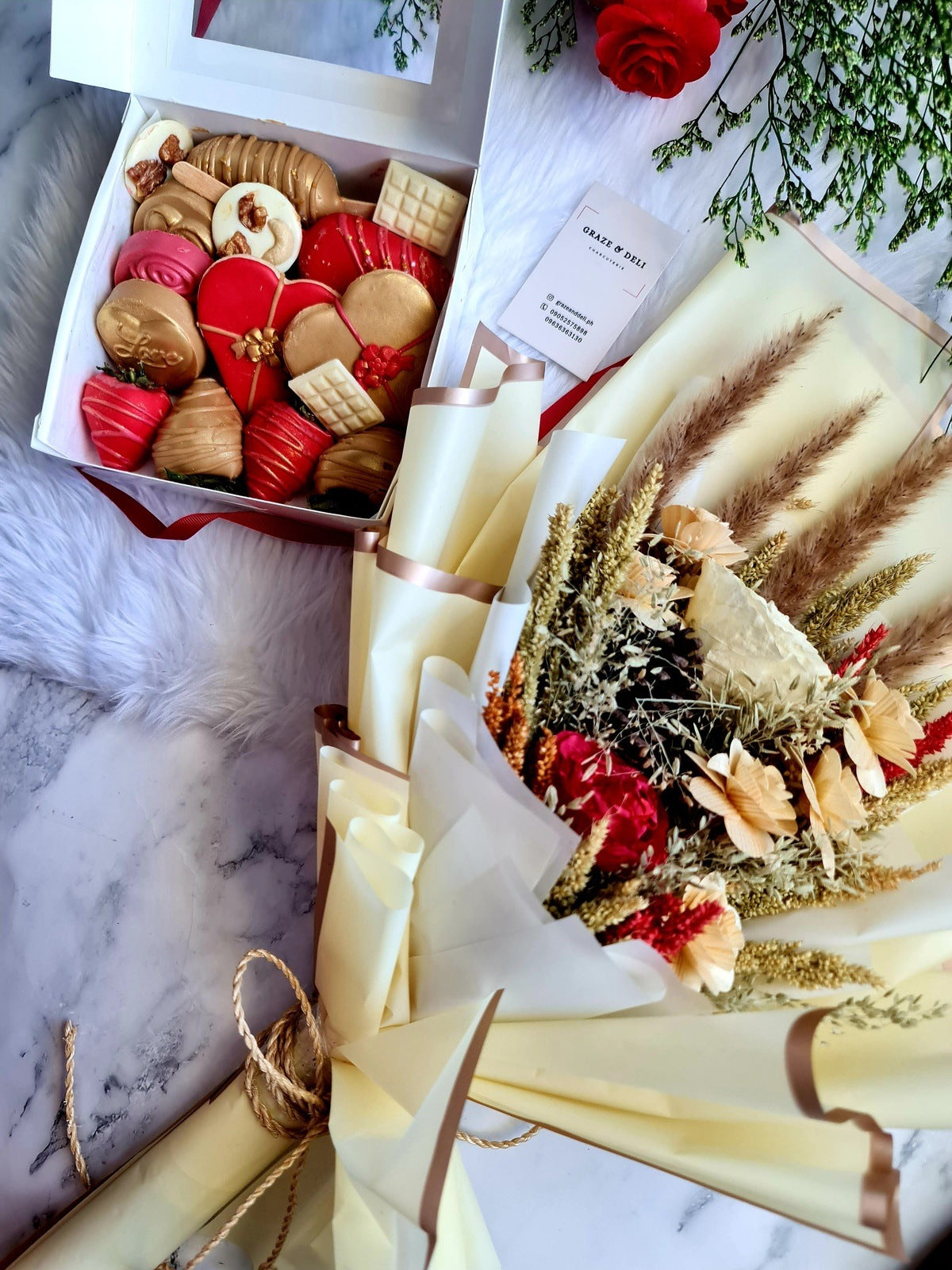 Valentines Sweets Box with Preserved Roses