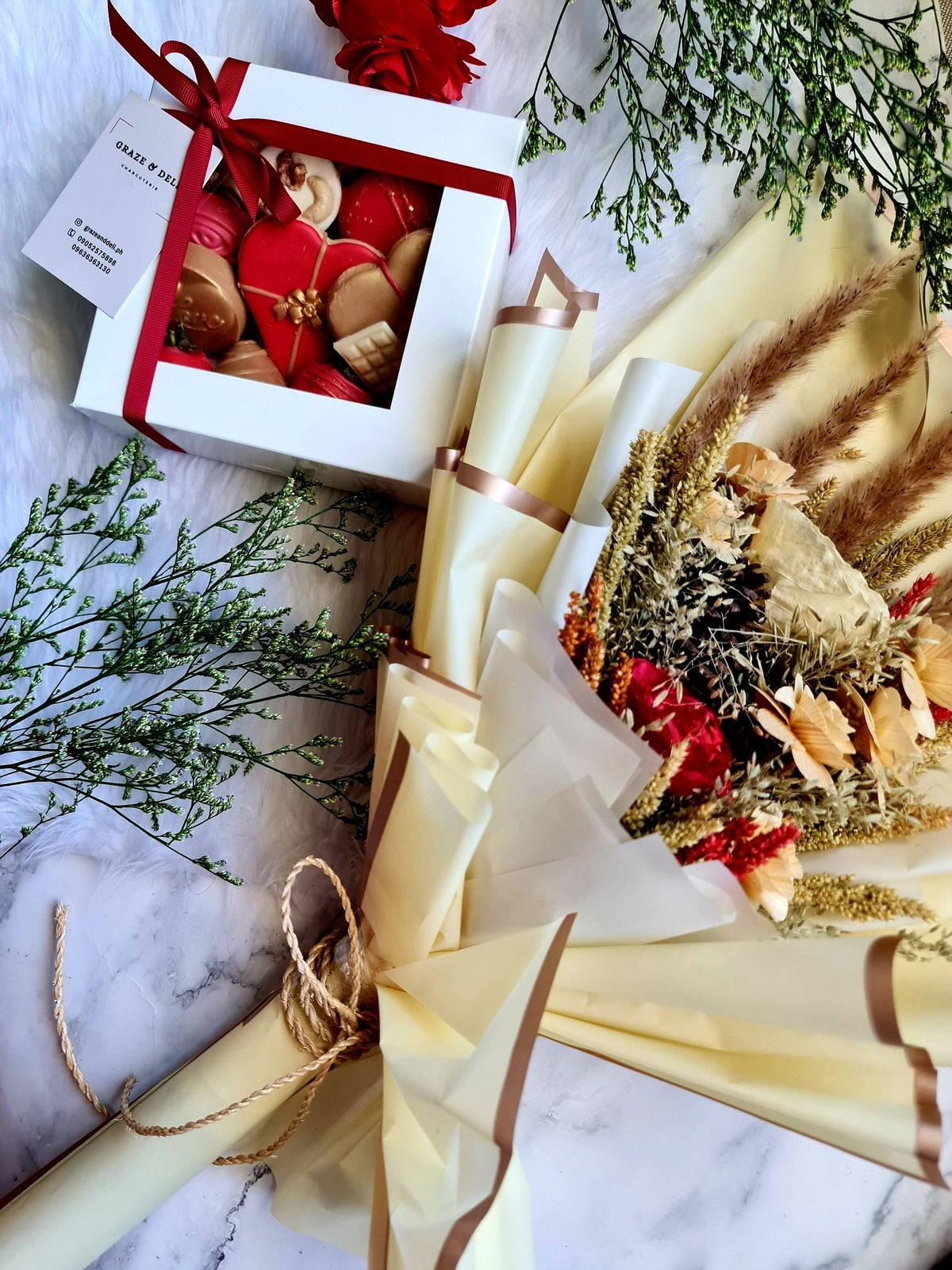 Valentines Sweets Box with Preserved Roses